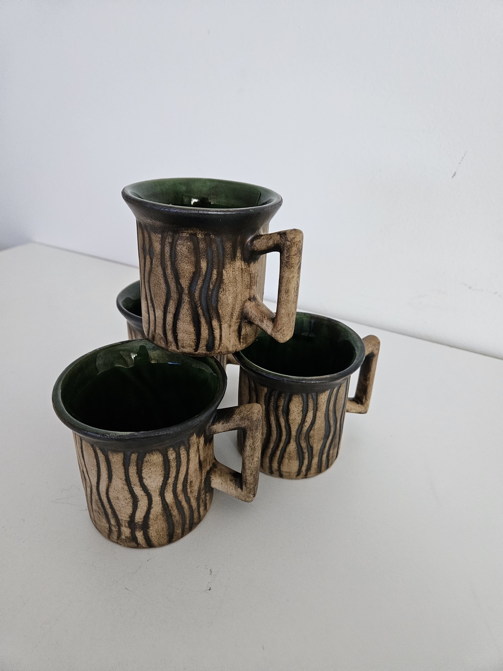 Vintage Set of 4 Céramique de Beauce Tree Bark Mugs – Made in Canada (Model 217)